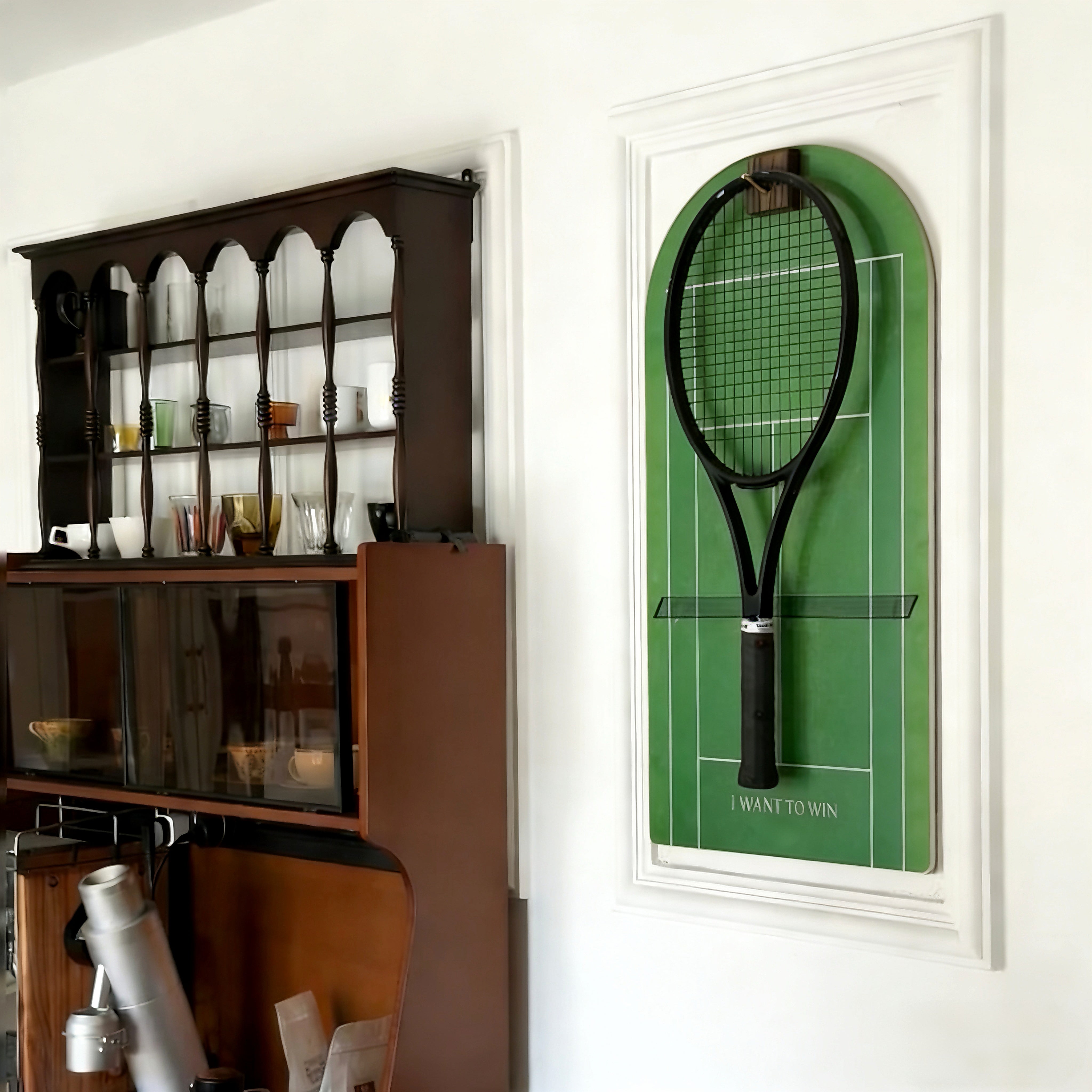 Arched Tennis Racquet Display Case – Modern Wall Mount Holder for Tennis Collection tennis ball racket display stand