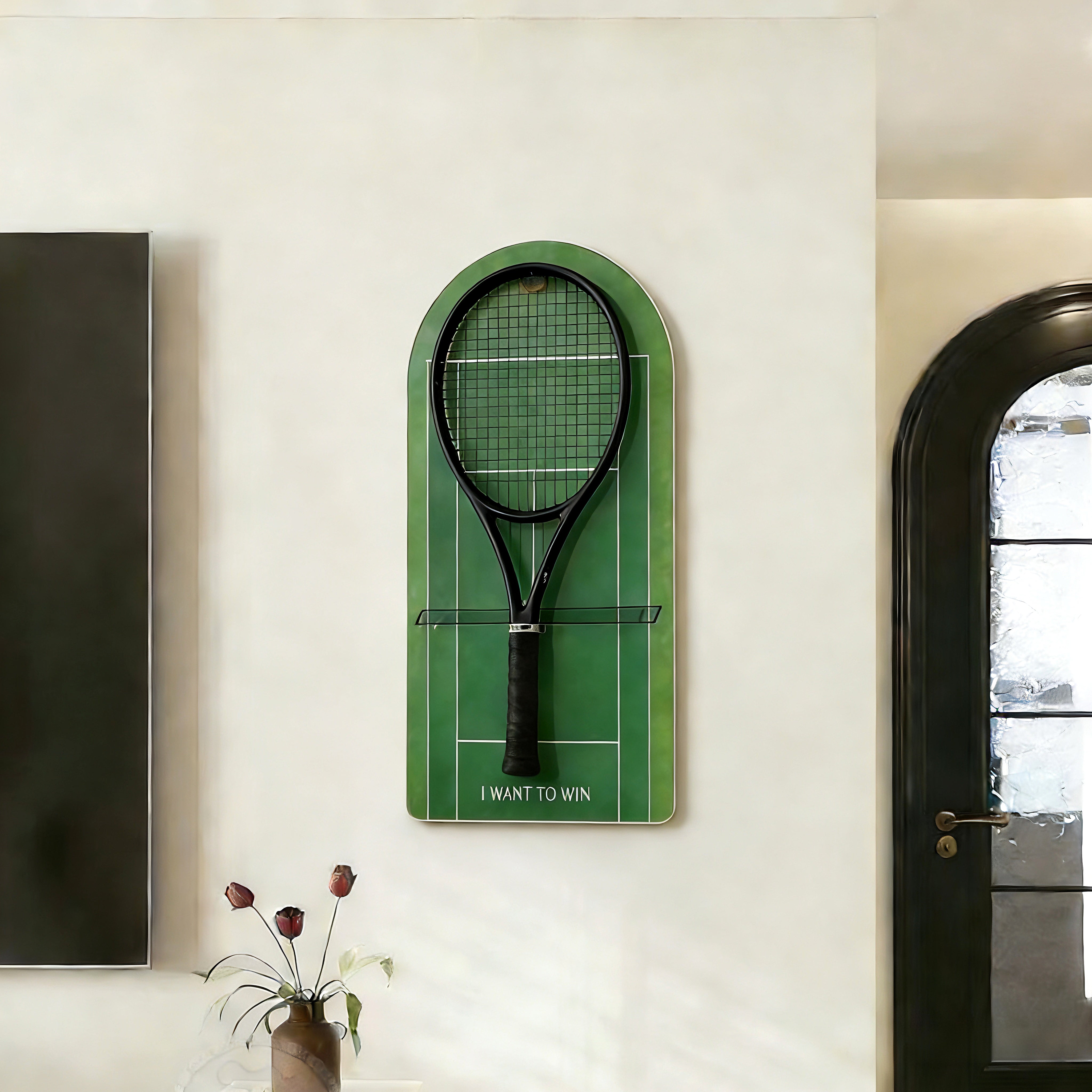 Arched Tennis Racquet Display Case – Modern Wall Mount Holder for Tennis Collection tennis ball racket display stand