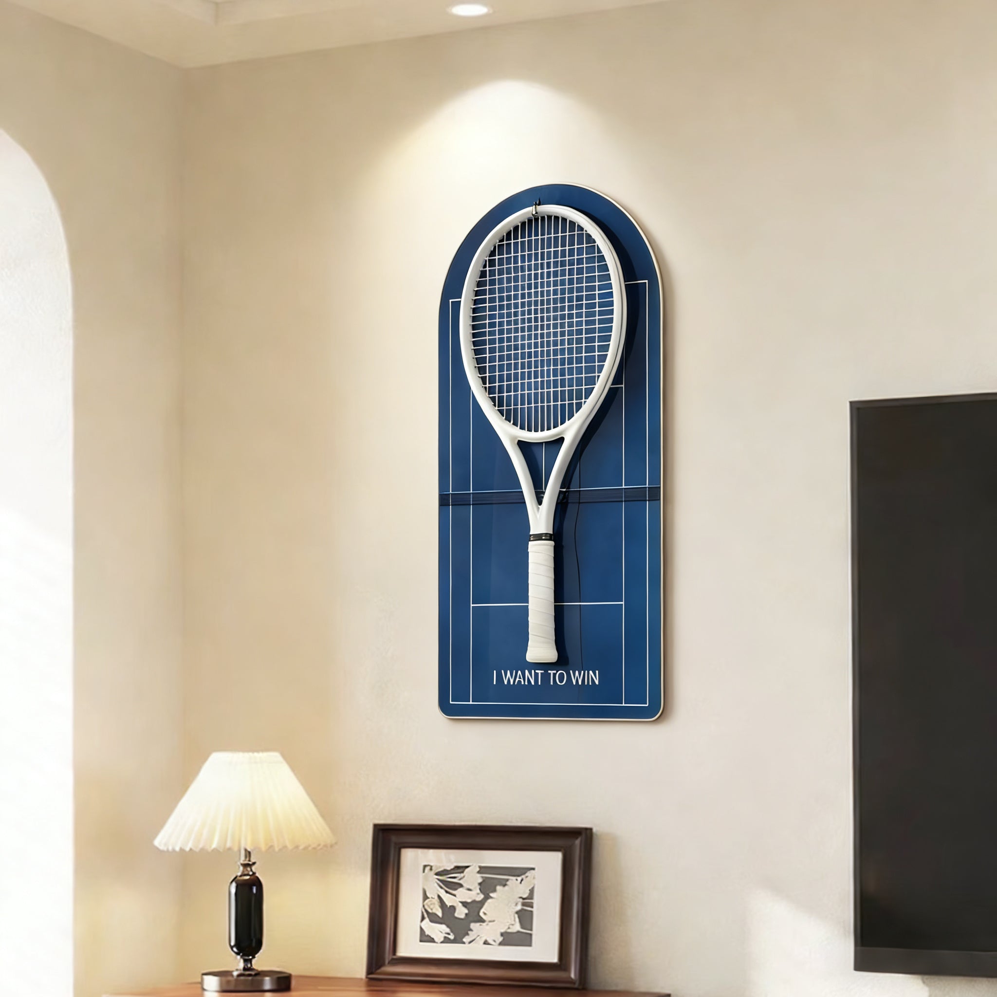 Modern Arched Tennis Racket Wall Mount – Minimalist Display Holder & Storage Frame tennis  tennis racket storage rack tennis balls