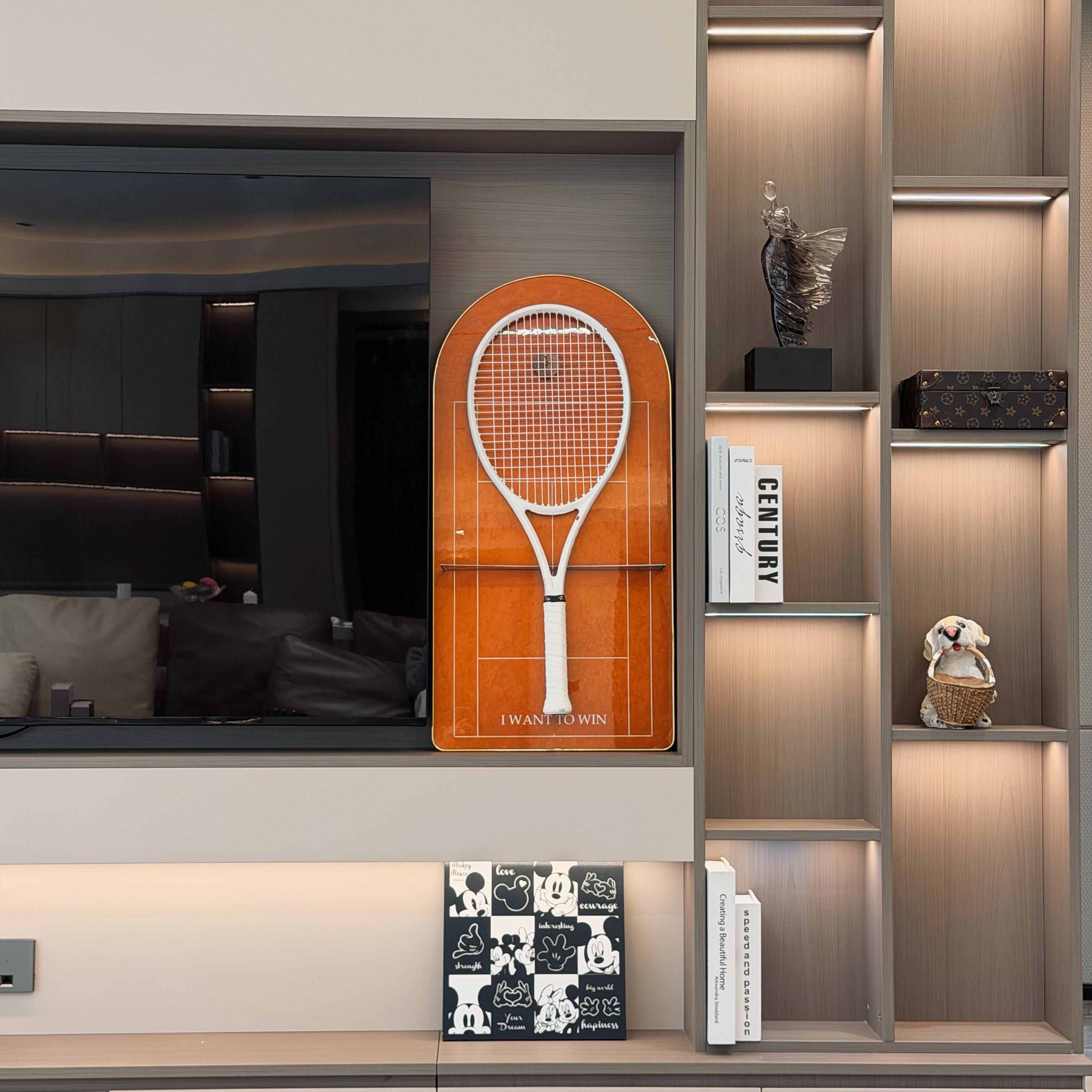 French Open Roland Garros Inspired Tennis Racket Display Case – Wall Mount Frame for Racquet Storage & Display（Excluding the racket）