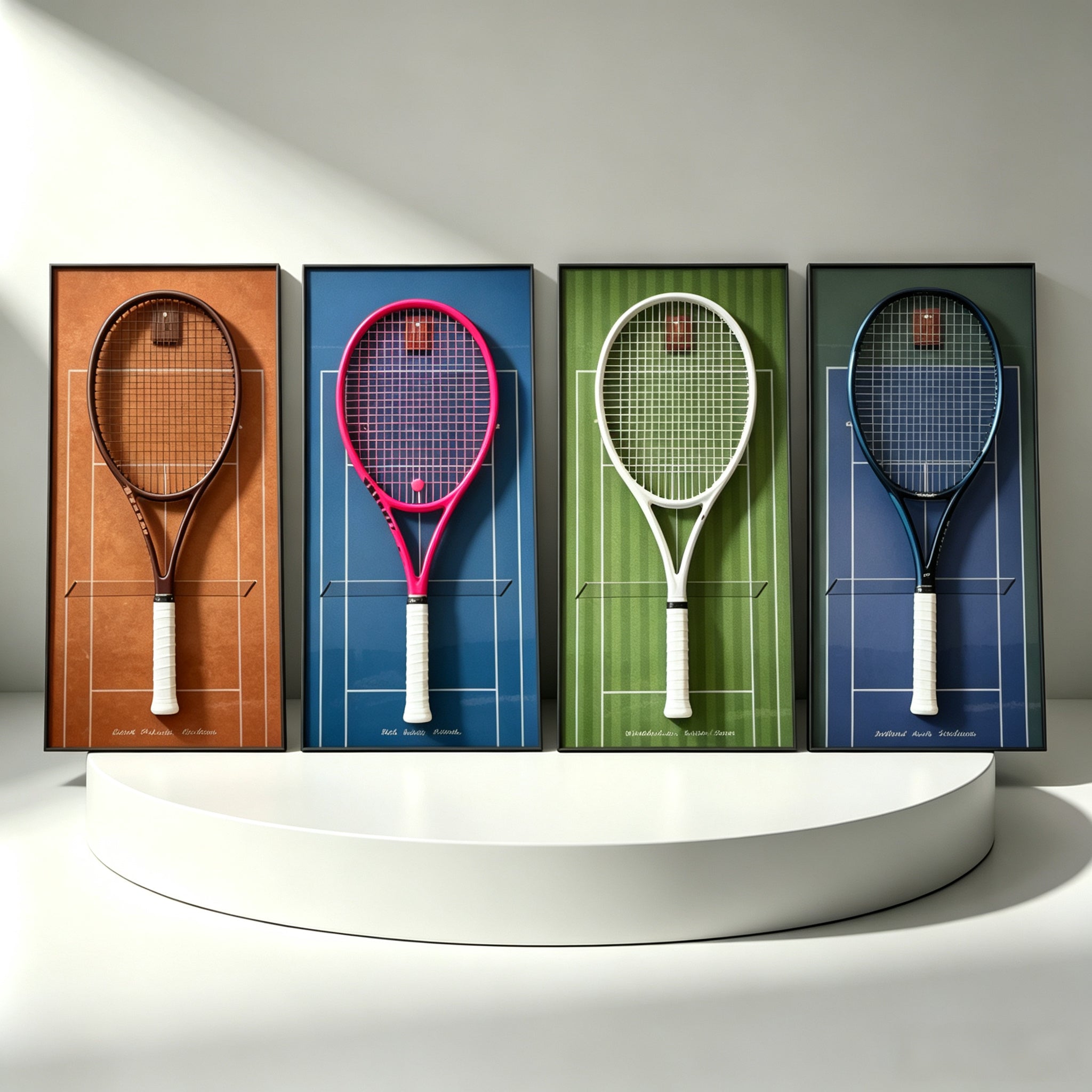 The Four Grand Slams Tennis Racket Display Set – Australia, France, Wimbledon & US Open Inspired（Excluding the racket）