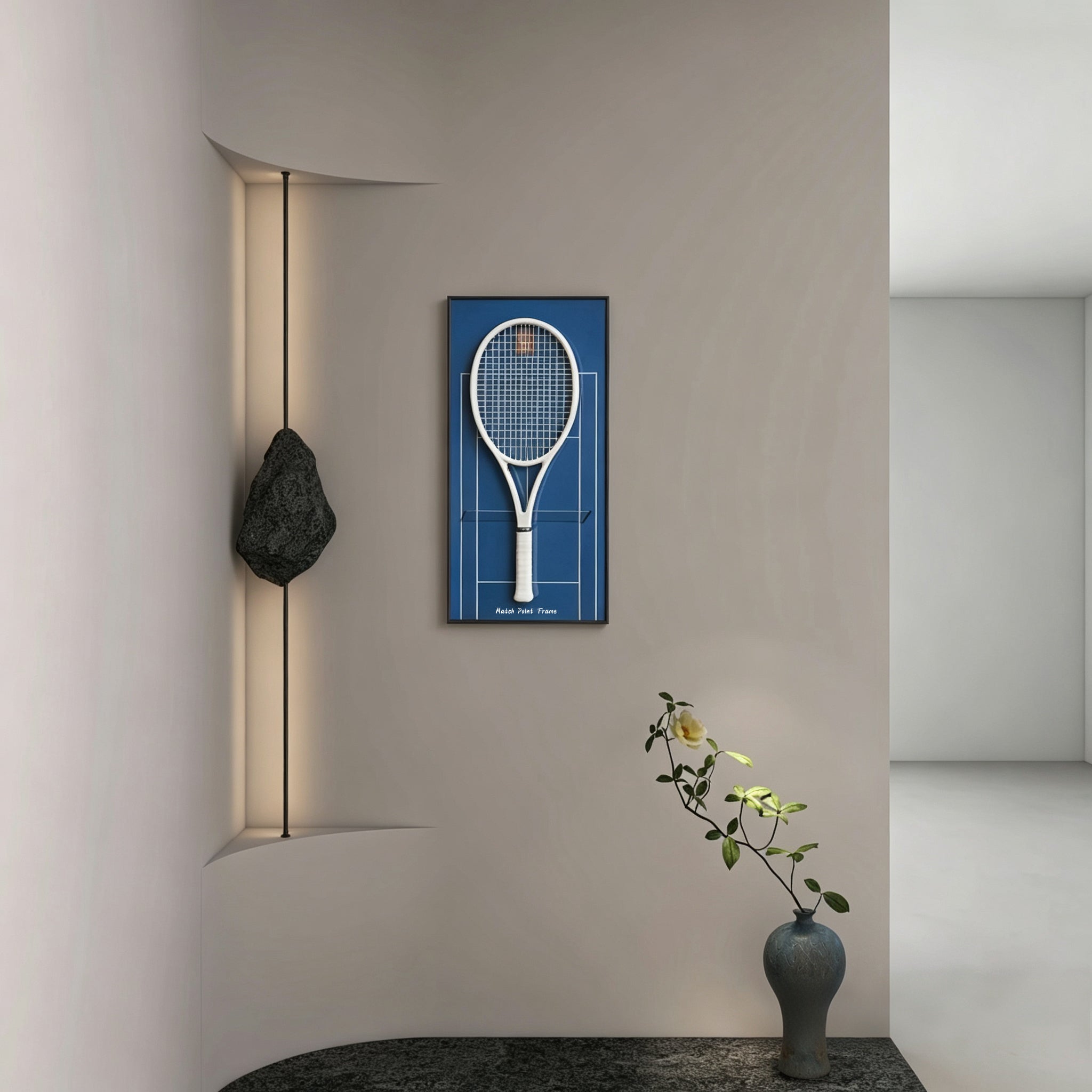 Court Blue Tennis Racket Display Frame – Wall Mount Racquet Holder & Tennis Room Decor（Excluding the racket）