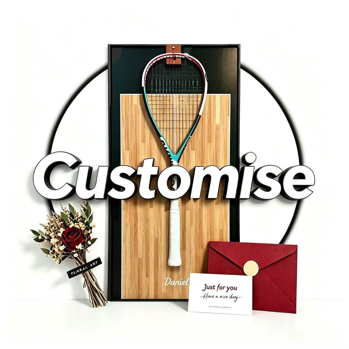 Custom Squash Racket Display Frame – Personalized Wall Display Case（Excluding the racket）