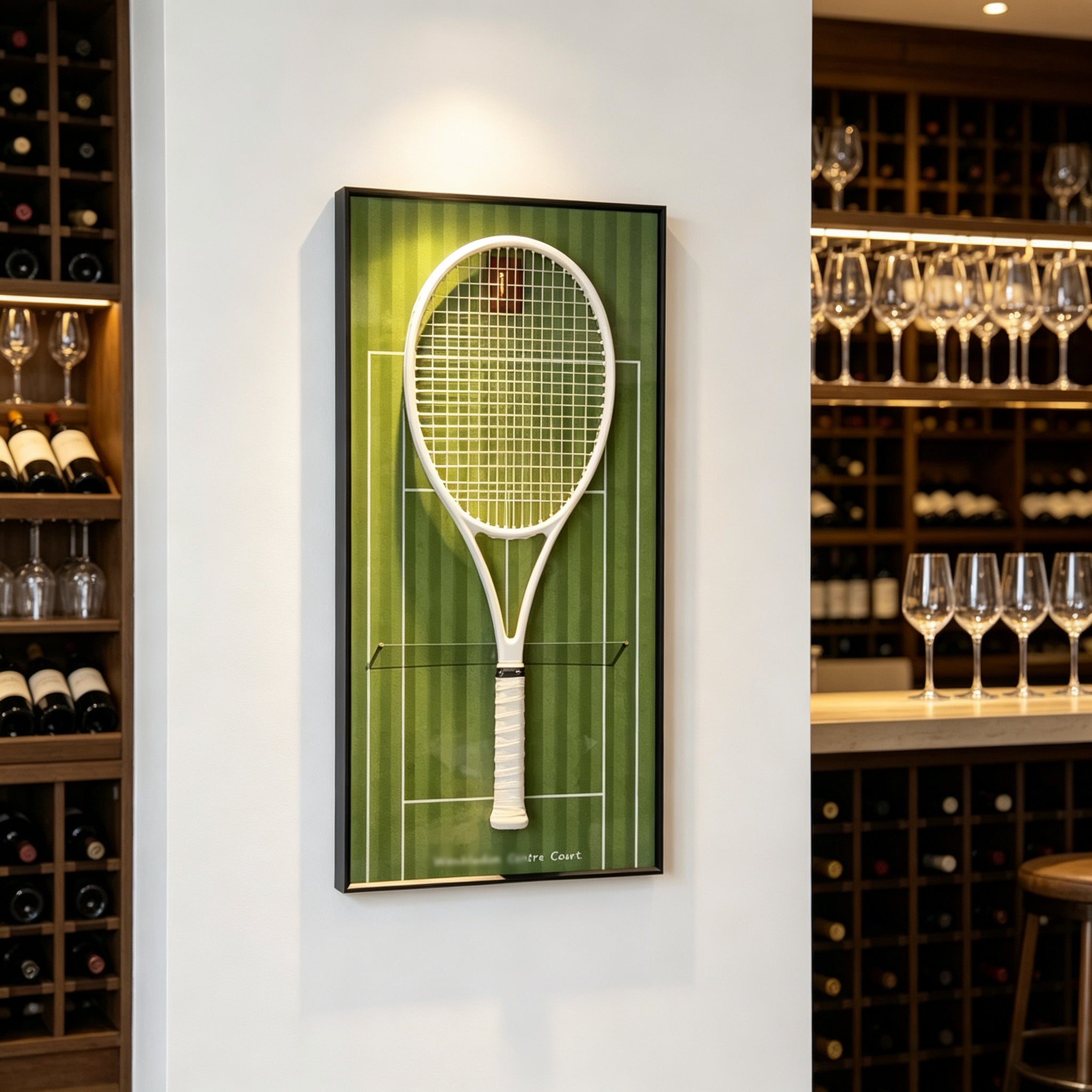 Grass Green Tennis Racket Display Frame – Wall Mount Racquet Holder & Tennis Room Decor（Excluding the racket）