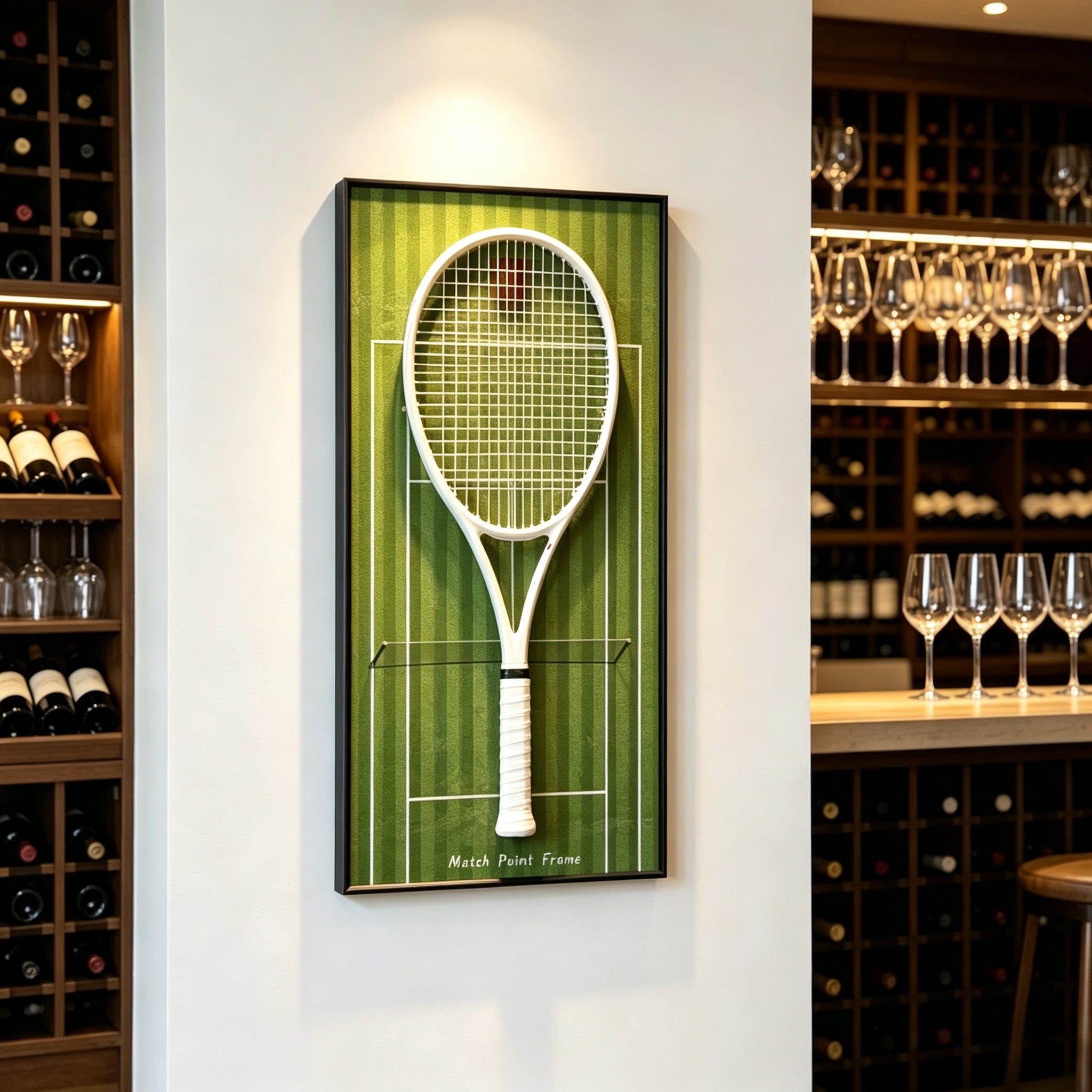 Grass Green Tennis Racket Display Frame – Wall Mount Racquet Holder & Tennis Room Decor（Excluding the racket）