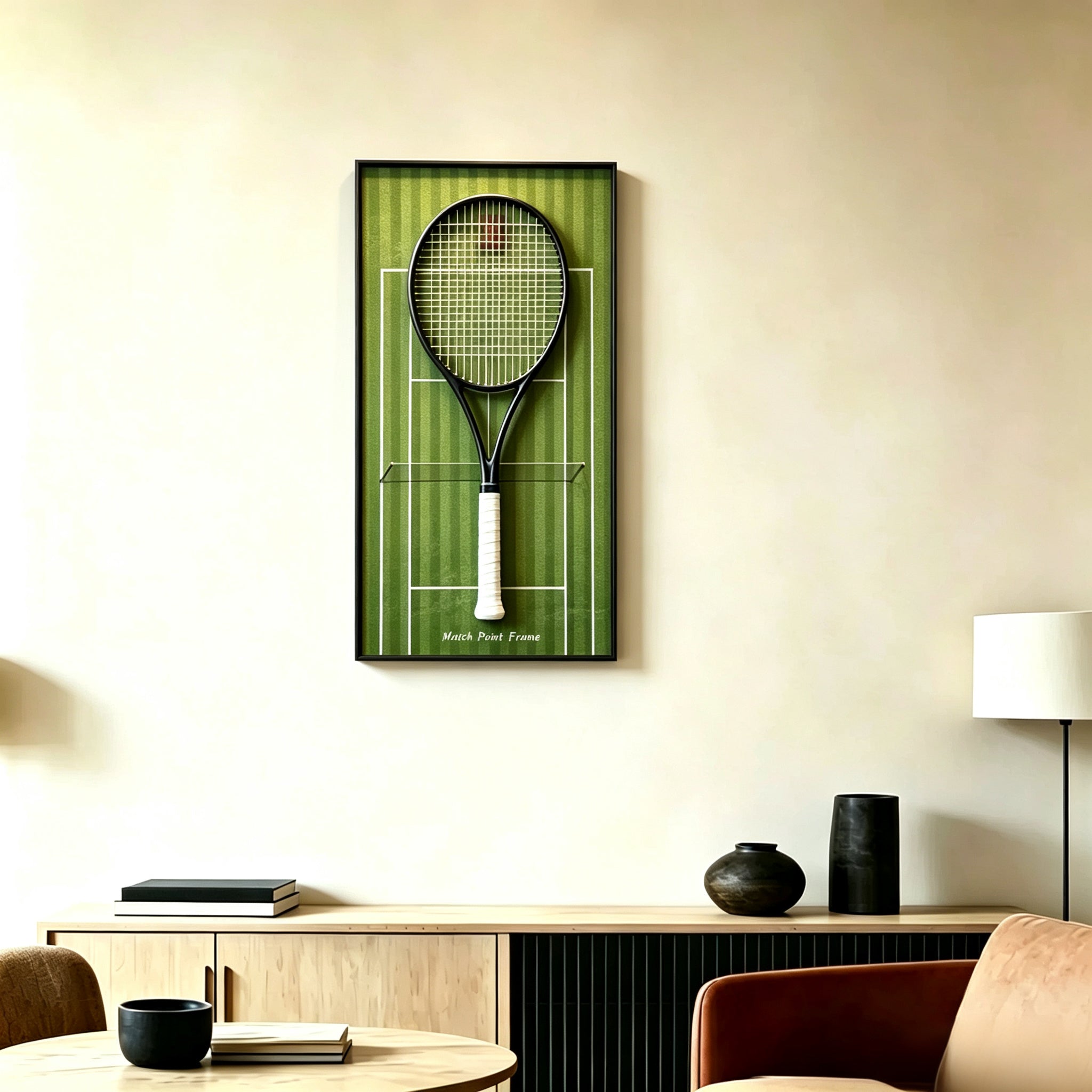 Grass Green Tennis Racket Display Frame – Wall Mount Racquet Holder & Tennis Room Decor（Excluding the racket）