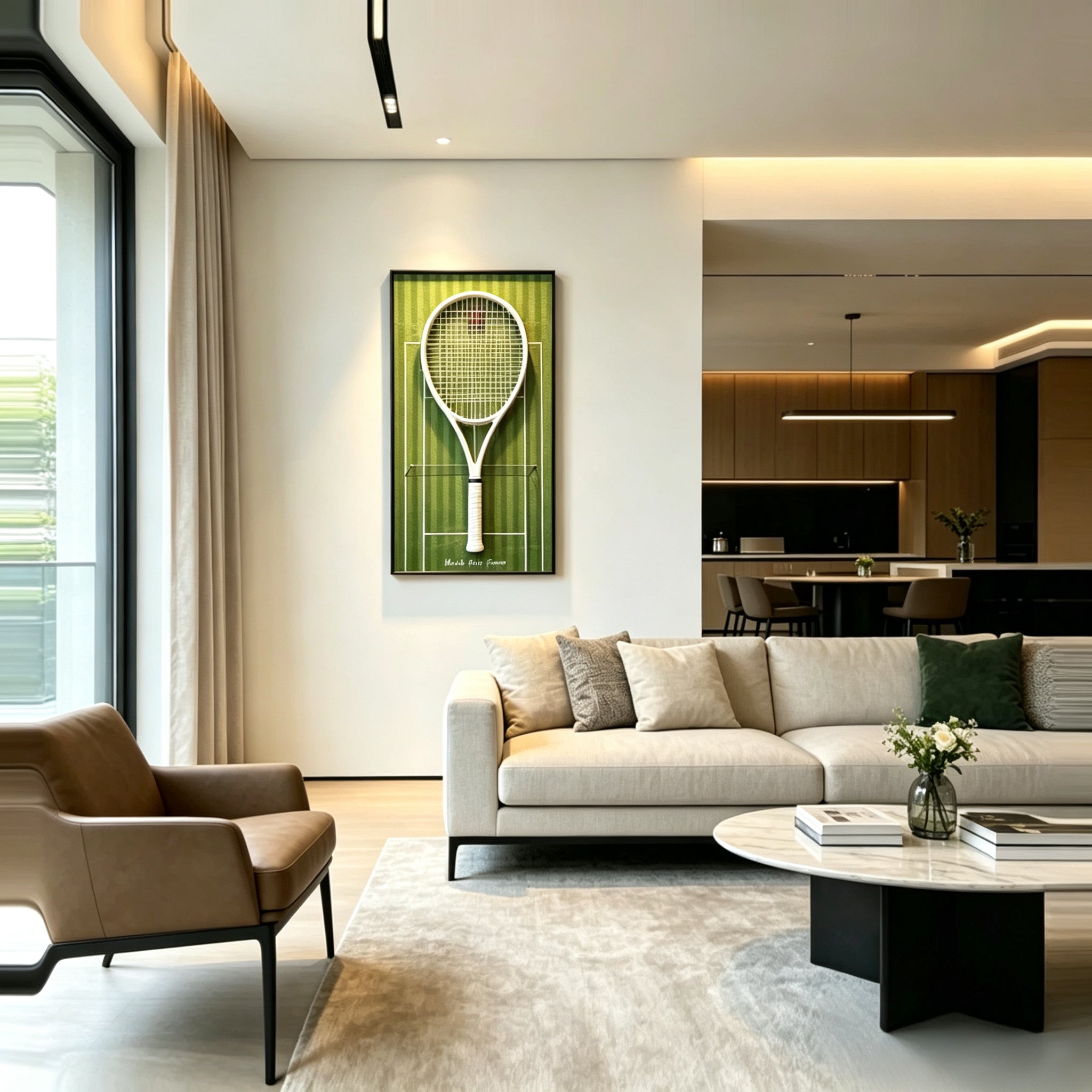 Grass Green Tennis Racket Display Frame – Wall Mount Racquet Holder & Tennis Room Decor（Excluding the racket）