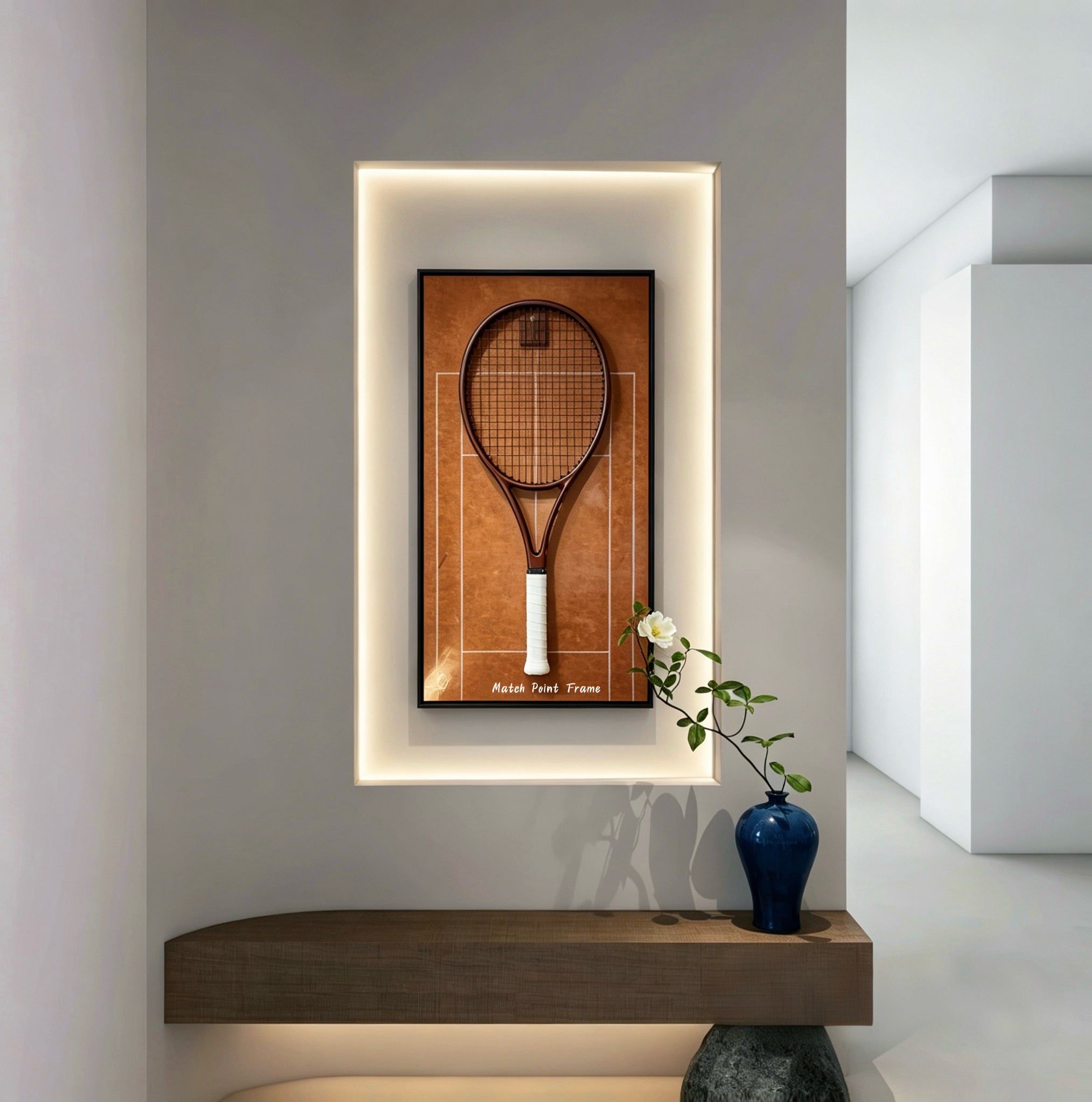 Red Clay Tennis Racket Display Frame – Wall Mount Racquet Holder & Tennis Room Decor（Excluding the racket）