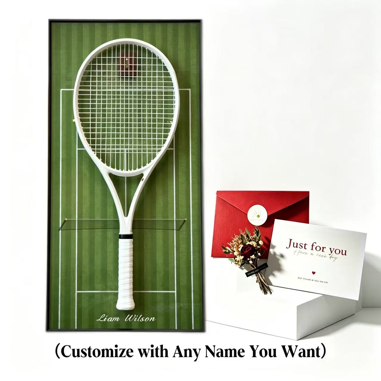 Grass Green Tennis Racket Display Frame – Wall Mount Racquet Holder & Tennis Room Decor（Excluding the racket）