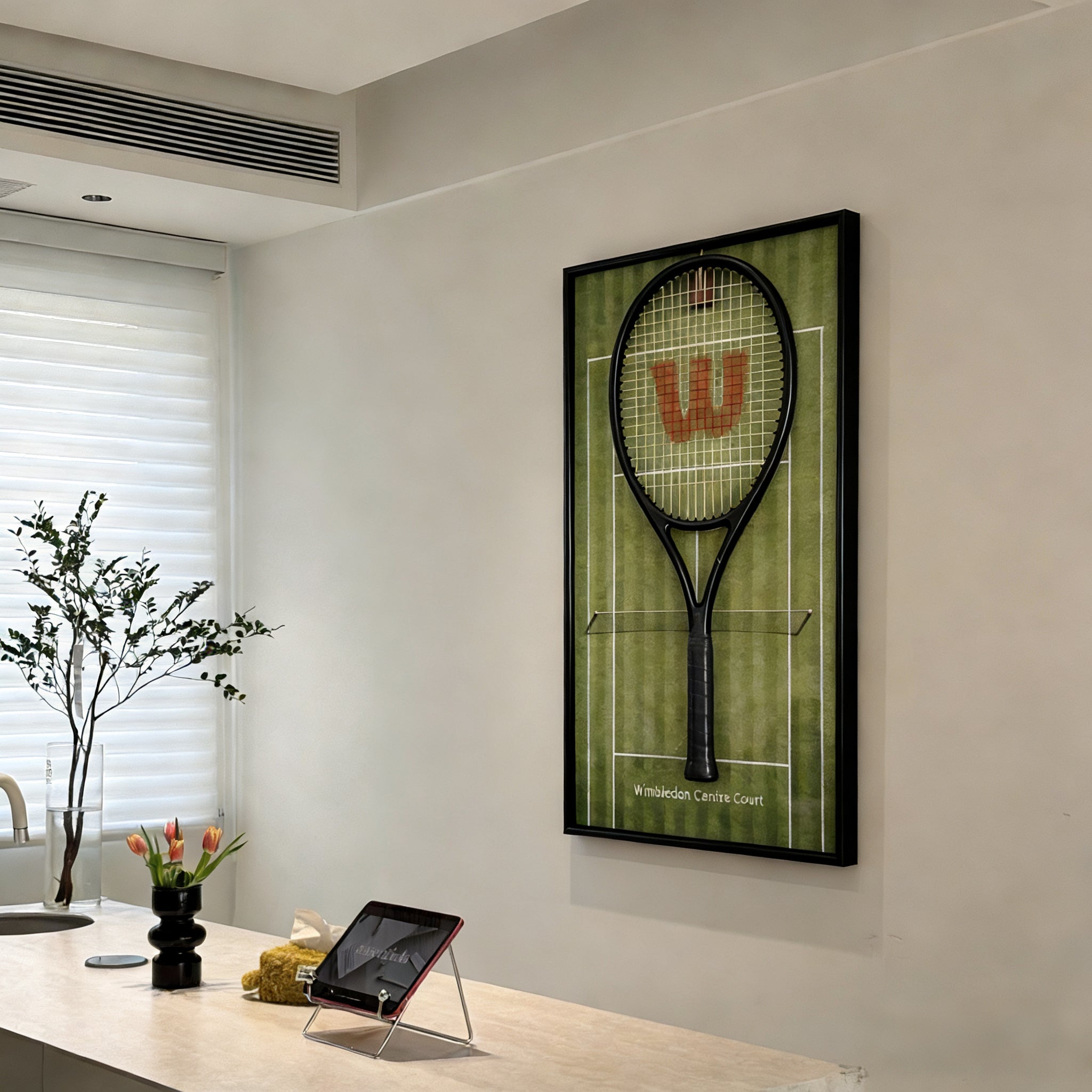 Green Tennis Display Frame – Wall-Mount Sports Decor with Hooks for Racquets tennis racket display stand