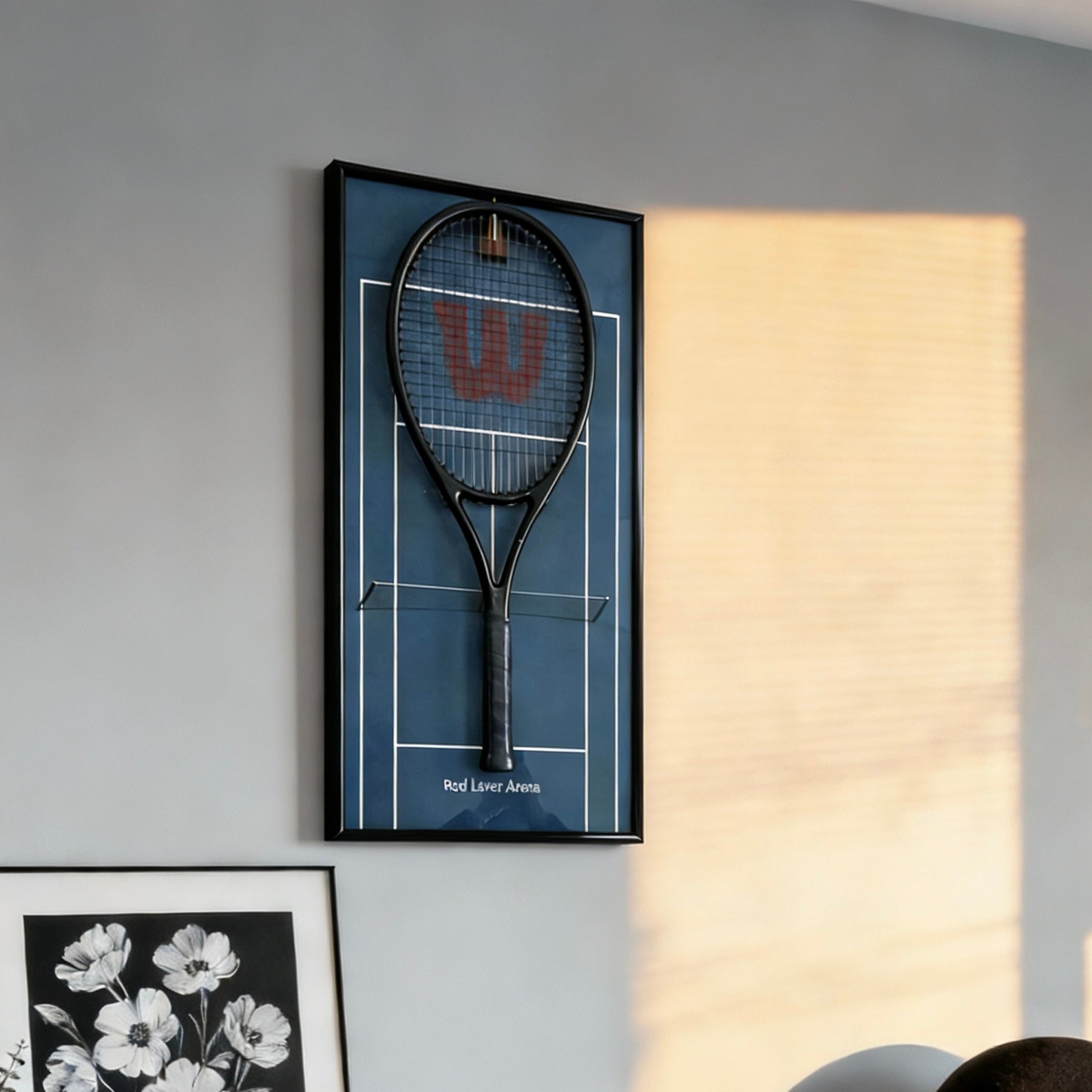 Premium Blue Tennis Wall Frame – Racquet Display Holder for Sports Room & Collection tennis racket rack