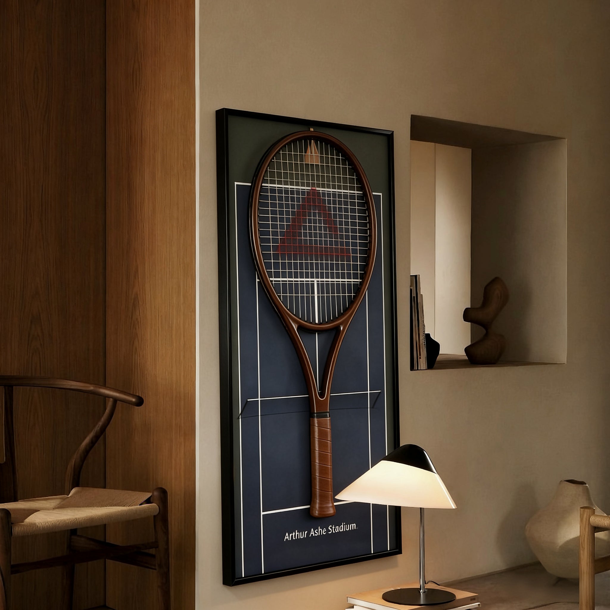 Blue Tennis Display Frame – Wall-Mount Racquet Holder, Solid Wood & Aluminum Alloy tennis racket rack tennis rackets