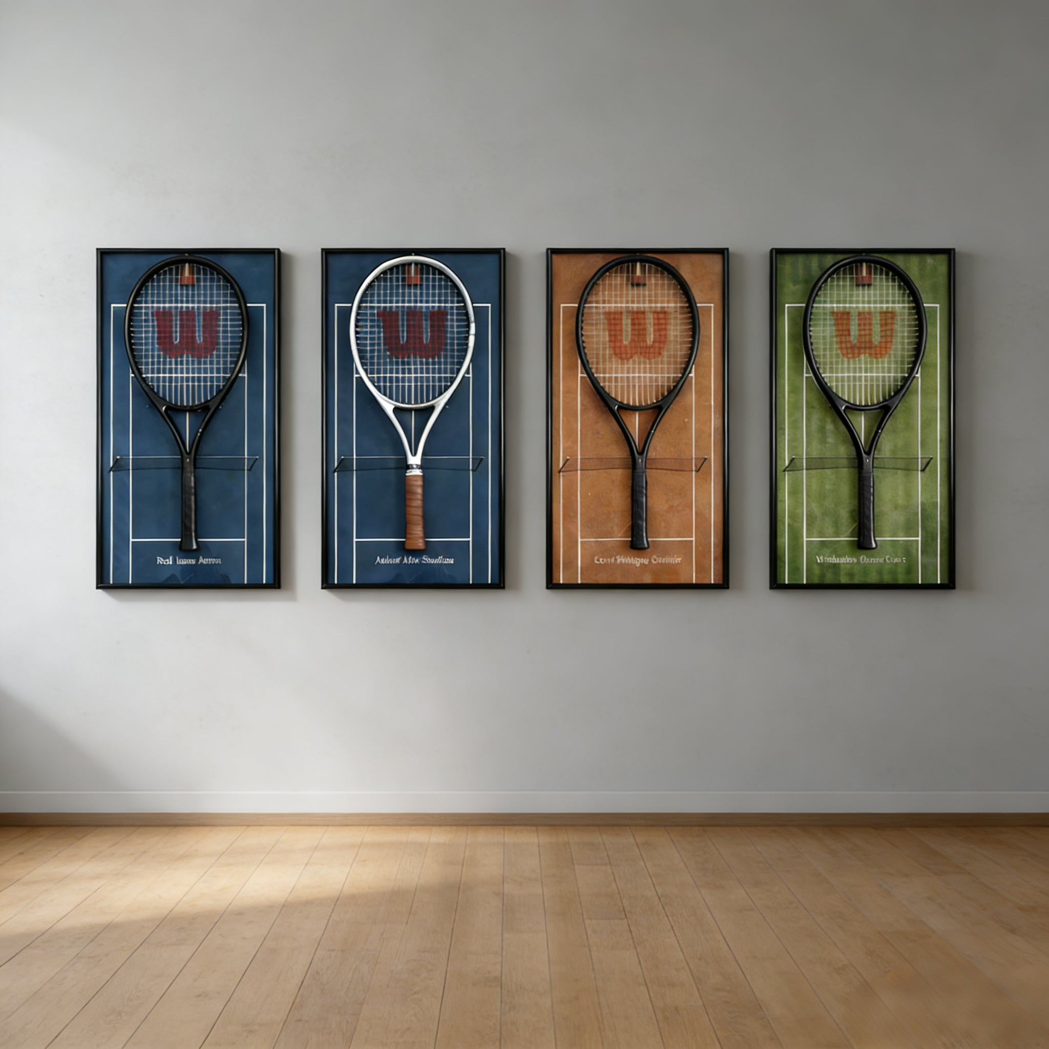 Tennis Racquet Display Frame Set of 4 – Wall Mount Frames for Racquet Storage & Display tennis tennis racket