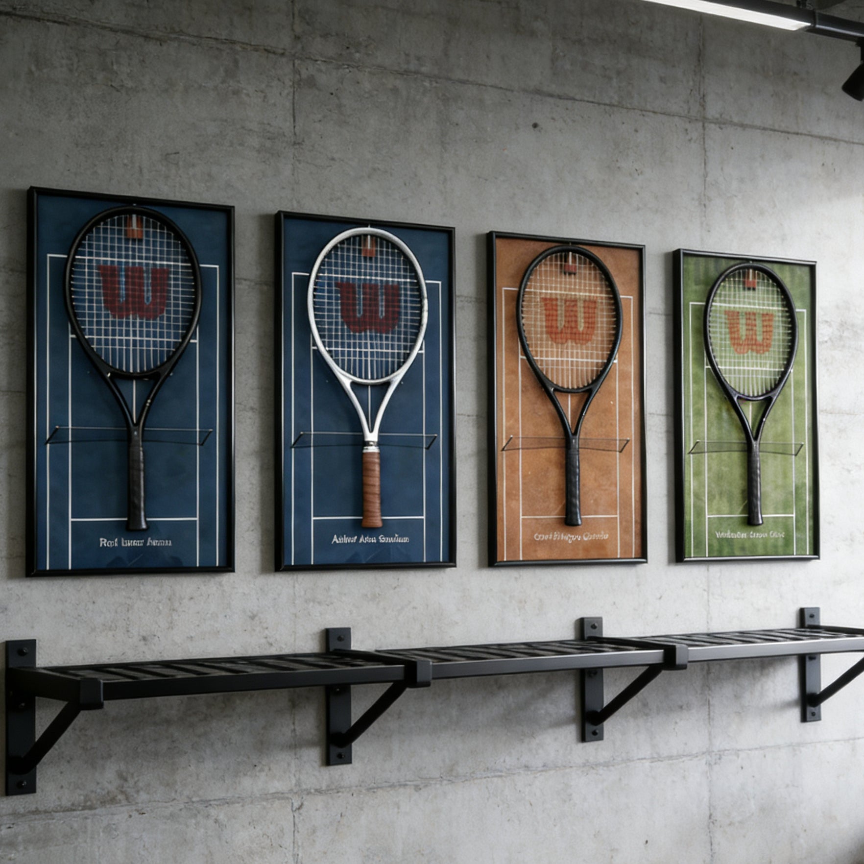 Tennis Racquet Display Frame Set of 4 – Wall Mount Frames for Racquet Storage & Display tennis tennis racket