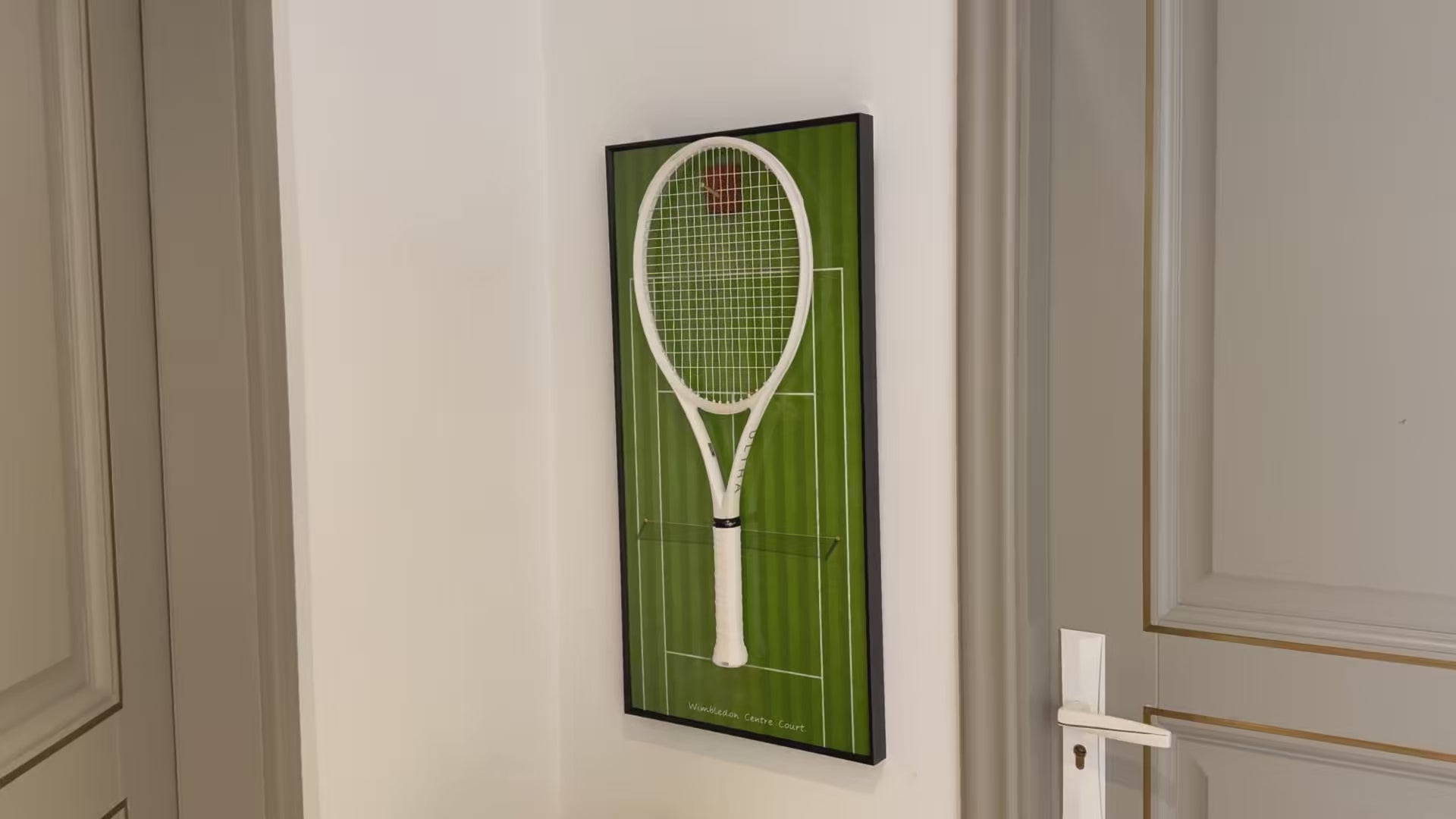 Green Tennis Display Frame – Wall-Mount Sports Decor with Hooks for Racquets tennis racket display stand