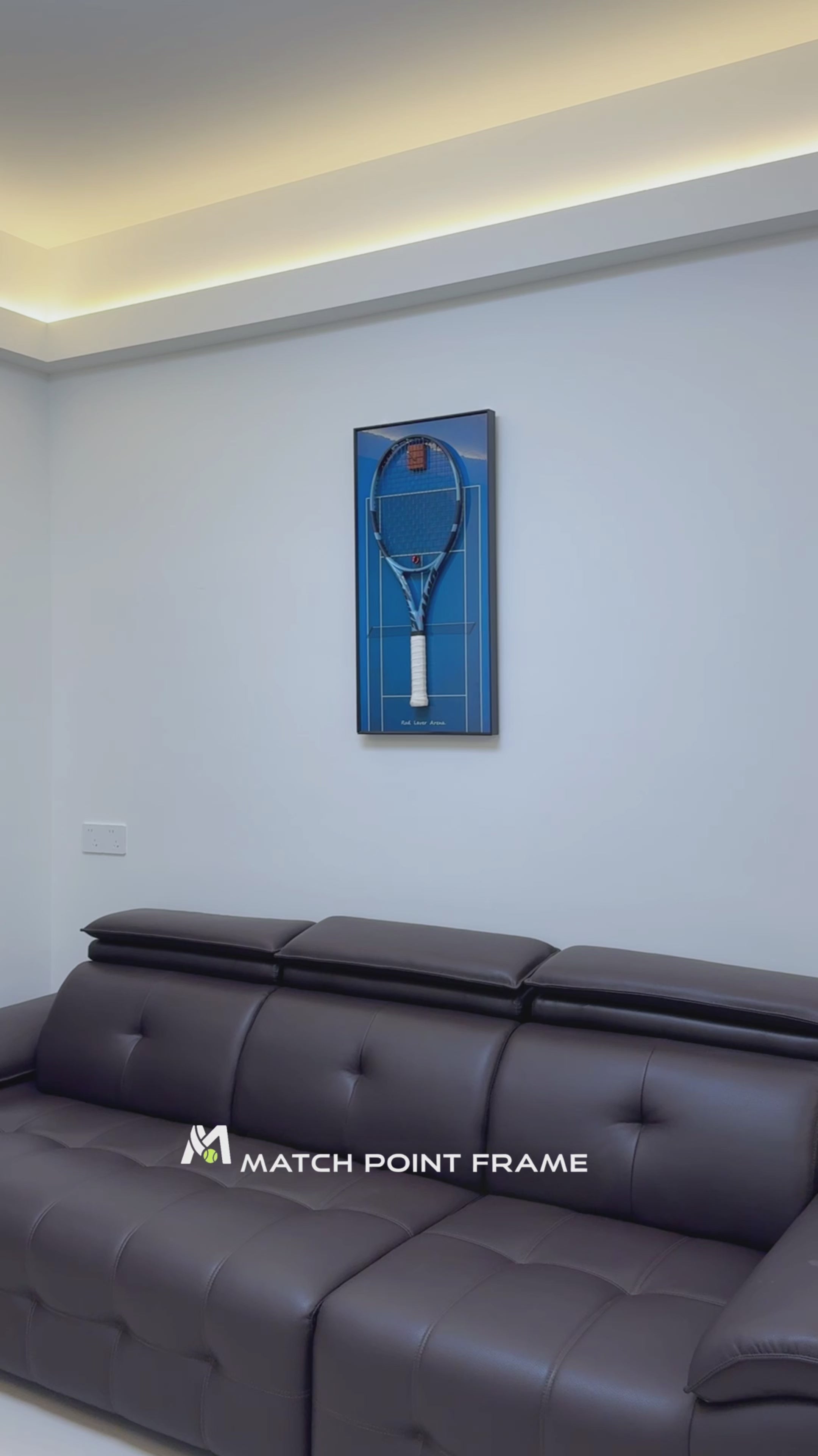 Court Blue Tennis Racket Display Frame – Wall Mount Racquet Holder & Tennis Room Decor（Excluding the racket）