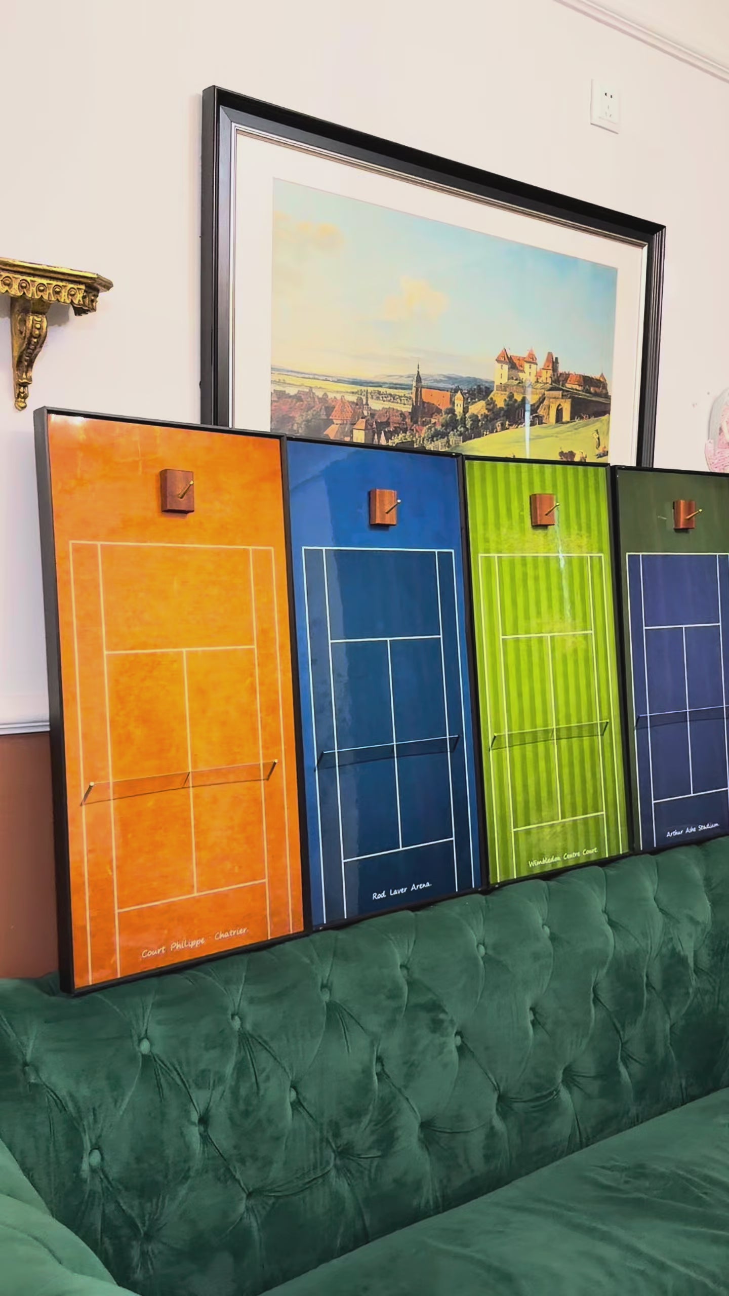 The Four Grand Slams Tennis Racket Display Set – Australia, France, Wimbledon & US Open Inspired（Excluding the racket）
